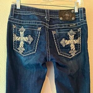 Miss Me Mid-Rise Boot Cut Jeans Women's size 27 Embroidered Rhinestones